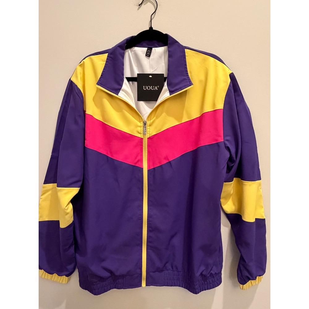 UOUA Large Colorblock Windbreaker Jacket Purple Yellow Red Retro 80s 90s